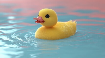Yellow Duck Swimming in Tranquil Water Scene