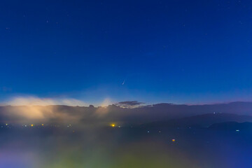 Comet Tsuchinshan Atlas C 2023 A3, periodic comet passing perihelion September 2024, star map night...