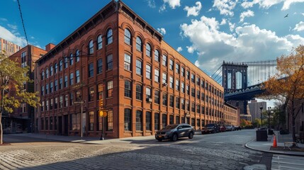 A large brick building with a car in front of it