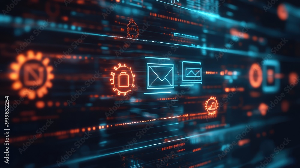 Poster email inbox with automation gears and spam filter icons, representing streamlined email campaign man