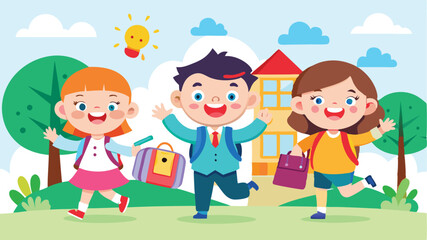 back to school background with happy children