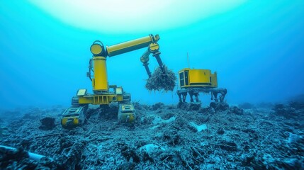 Underwater Robots Cleaning Debris from Ocean Floor