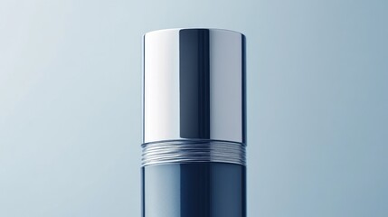 Obraz premium Close-up of a cylindrical serum bottle with a matte finish and silver detailing, showcasing its elegance. No people. No logo.