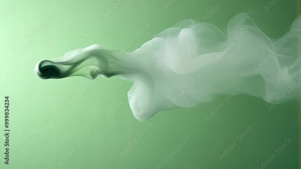 Poster white smoke is rising and swirling in front of a green screen background, creating elegant and abstr