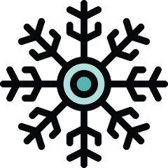 Simple icon of a snowflake with a round center, bringing winter cheer