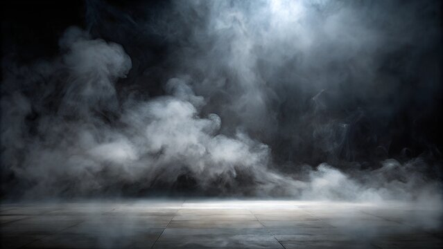Mysterious fog fills the space, accentuated by soft light from above, creating an ethereal atmosphere.