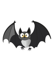 Fototapeta premium A cute cartoon bat with large, wide eyes and outstretched wings, perfect for Halloween-themed decorations, kids' stories, and fun illustrations. Friendly, spooky, and playful design.