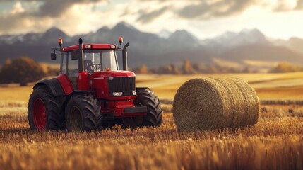 Obraz premium Agricultural machines like compact tractors, plows, and balers, designed to assist in efficient farm management and crop production.