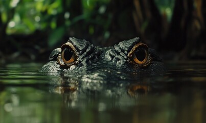 Close-Up of Crocodile Eyes Above Water