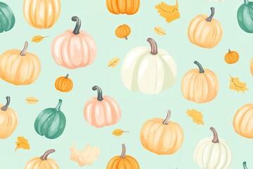 Autumn seamless pattern with pumpkin. Fall season vector illustration in flat design. Textile, wallpaper and scrapbook paper pattern.

