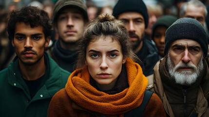Obraz premium A Crowd of People Stand Together with Determined Expressions