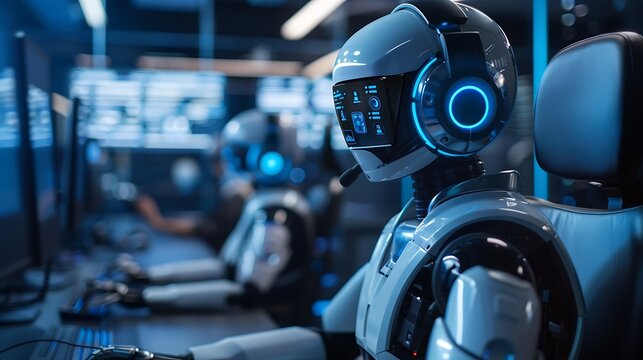 AI-powered customer service center, chatbots and humans: A high-tech customer service center utilizes both human agents and AI-powered chatbots to provide efficient and personalized support 