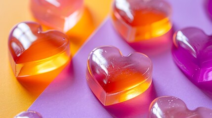 jelly hearts on a purple and orange background