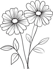 Floral flower outline vector art on a white background, Black outline drawing of floral flowers. 