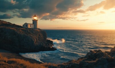 Lighthouse at Sunset by the Sea