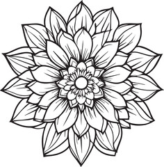 Floral flower outline vector art on a white background, Black outline drawing of floral flowers. 