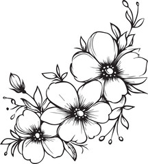 Floral flower outline vector art on a white background, Black outline drawing of floral flowers. 