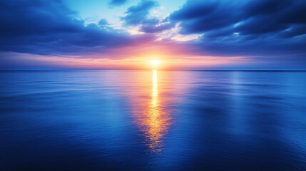 Obraz premium Sunset over the ocean with calm waters