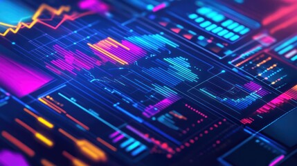 Data analytics visual with graphs, charts, and data points, showcasing the power of information and insight generation.