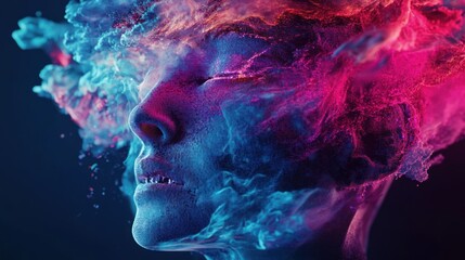 Obraz premium Digital art visual, with pixelated forms, vivid gradients, and creative digital effects, demonstrating the blend of technology and artistry.