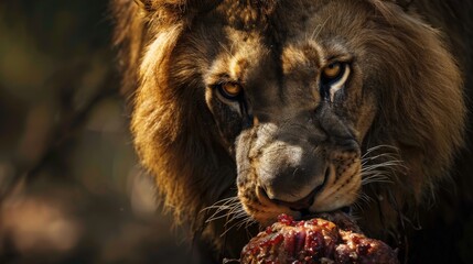Naklejka premium Majestic Lion Enjoying a Meal in the Wild