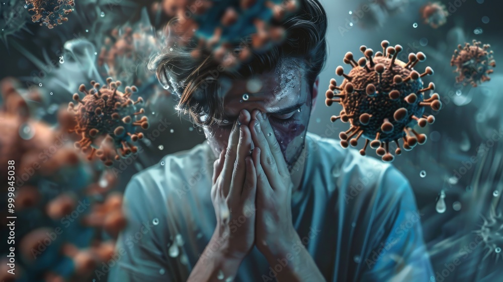 Wall mural man protecting himself from germs and illness