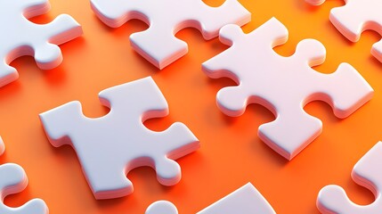 Obraz premium White details of puzzle on orange background. 