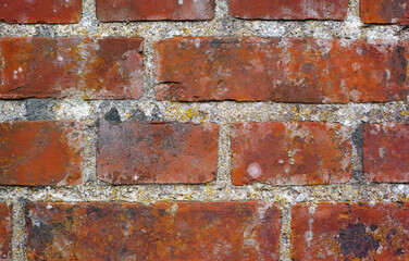 Brick wall, concrete and stone architecture in city for building, texture and background in zoom. Construction, design and wallpaper with cement, outdoor or pattern in mockup space, urban and closeup