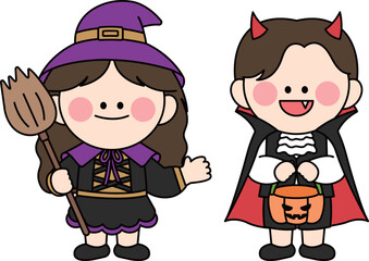 children dressed as a witch and Dracula
