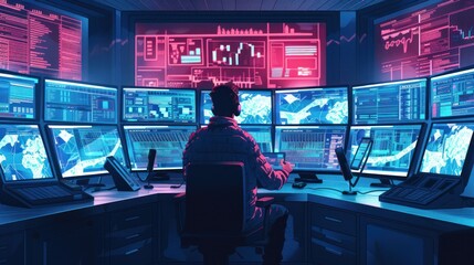 Cybersecurity Specialist Working in a Control Room