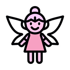 Cute little fairy with big wings vector illustration, filled design editable outline icon