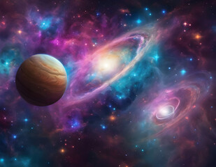Fototapeta premium Space landscape. Planets, energy, light, research, science, stars. Milky Way
