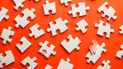 Naklejka premium White details of puzzle on orange background. 