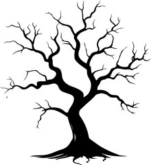 Stylized Black Tree Silhouette with Twisted Branches
