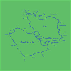  Saudi Arabiya And Iran Map with different Countries