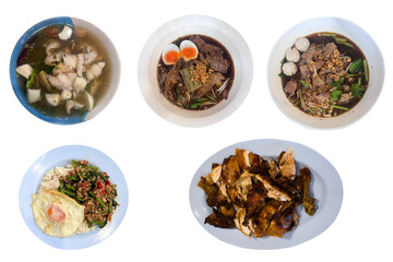 Thai food,noodles ,grilled chicken on a white background,with clipping path