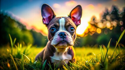 Adorable Micro Bully Dog in a Playful Pose with Bright Eyes and a Charming Personality Outdoors