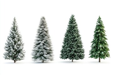 Obraz premium Four Evergreen Trees in Snowy Landscape
