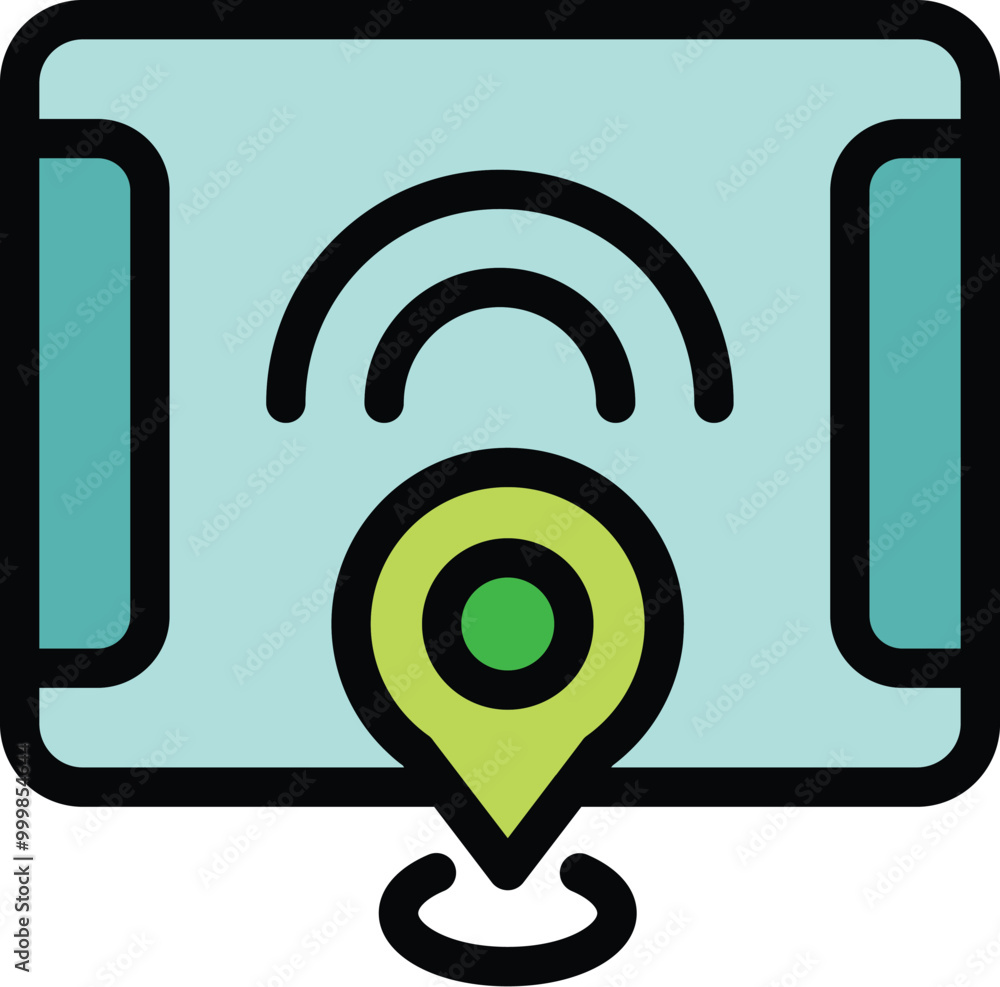 Poster mobile phone is showing a location pin and wifi signal icon, representing the concept of finding fre