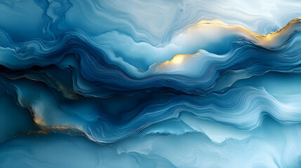 Obraz premium Abstract Art: Blue and Gold Swirls with Liquid Marble Effect