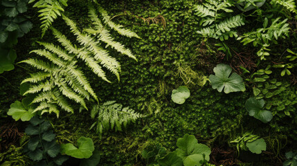 Close-up of intricate fern fronds and soft moss creating a rich tapestry of textures