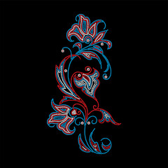 Rhinestone design for t-shirt or blouse hot-fix transfer. Abstract beautiful glitter applique rhinestone motif.