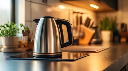 63. A sleek electric kettle on a modern kitchen counter