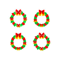 Christmas wreath decorations in various variations, digital art illustrations.