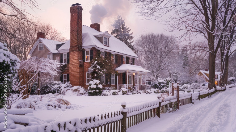 Wall mural Snowy Brick House in the Suburbs