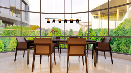 Large luxury modern bright interiors Living room mockup illustration 3D rendering image