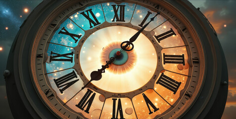 Obraz premium Une horloge magique à remontée, où l'aiguille retourne dans le passé, offrant à son détenteur une chance unique de revivre des moments précieux.