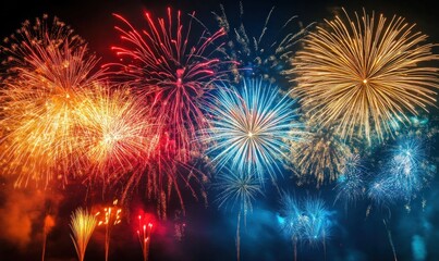 Colorful fireworks display at night, vibrant celebration spectacle