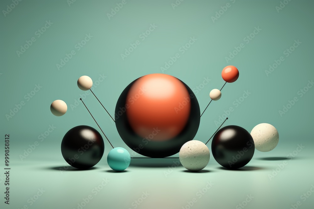 Poster minimalist composition featuring simple geometric shapes in soft pastel colors and abstract lines