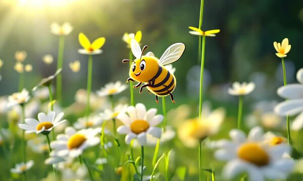 cute bee flying on flower